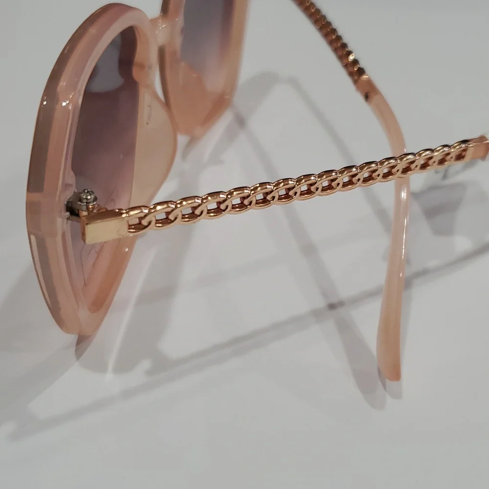 Jessica Simpson J6199 pink gold‎ chainlink style metal arms oval sunglasses new